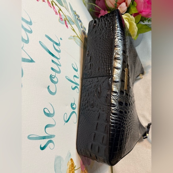 BRAHMIN Tabitha Black Crocodile-Embossed Hobo Bag with Glossy Finish - Picture 6 of 16